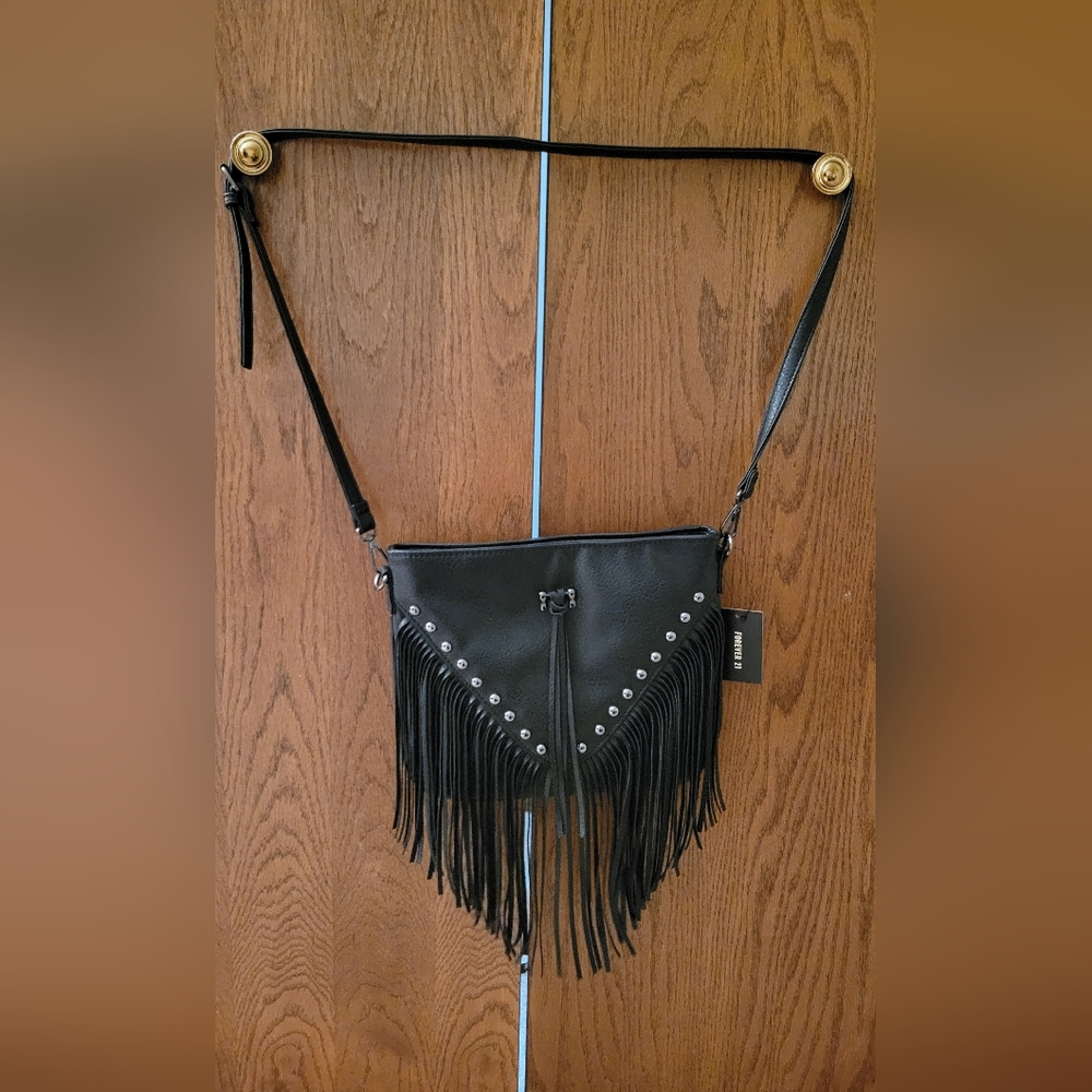 Forever 21 Black Fringe Crossbody with Stud Accents